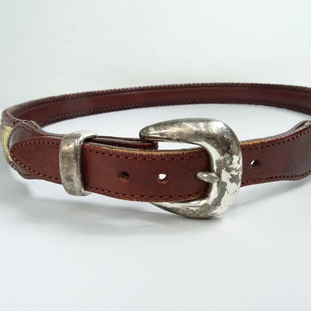 Brighton Santos Fabric Leather Men's Size 42 Buckle Belt 67506 Braided Egde Prep